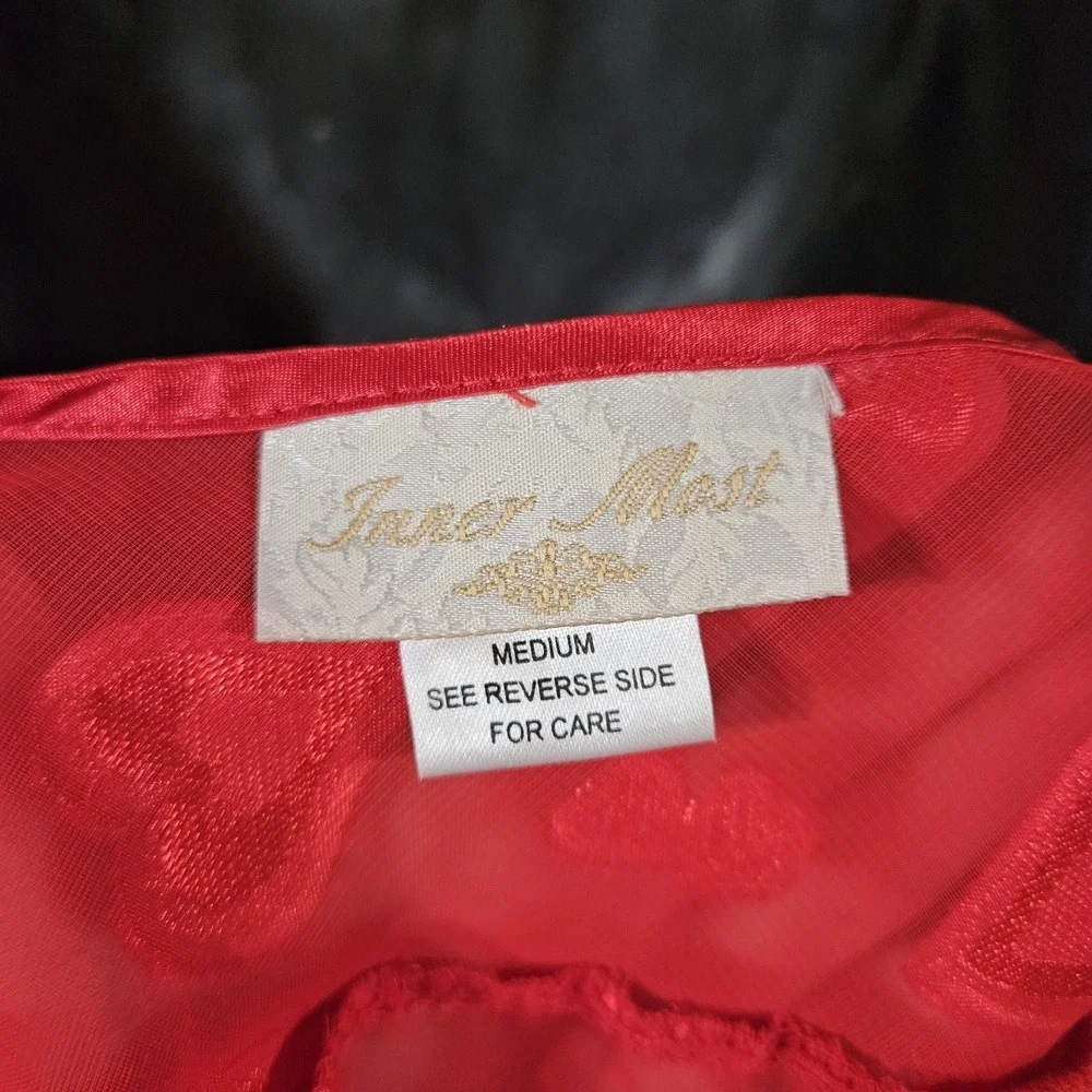 Vintage Inner Most Babydoll Lingerie Embroidered Hearts Faux Feather Size Medium